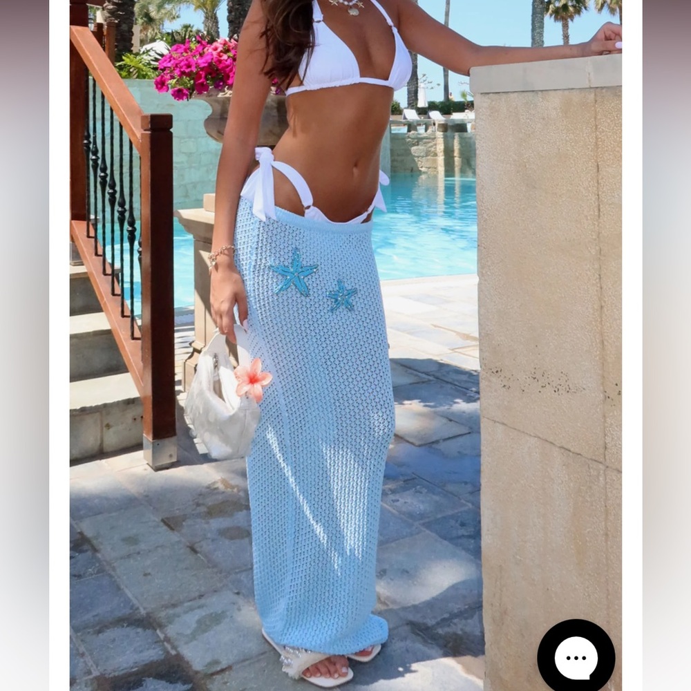 White Fox Boutique Ocean Starlet Maxi Skirt Baby Blue